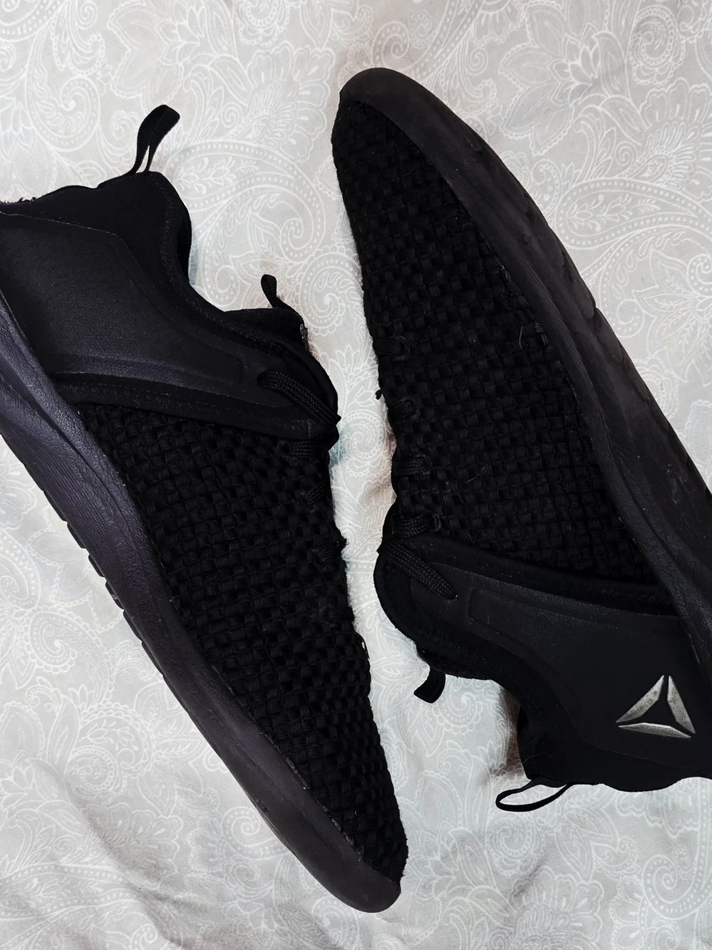 Reebok Plus Runner Woven Women's Triple Black Knit Running Shoes Size 10